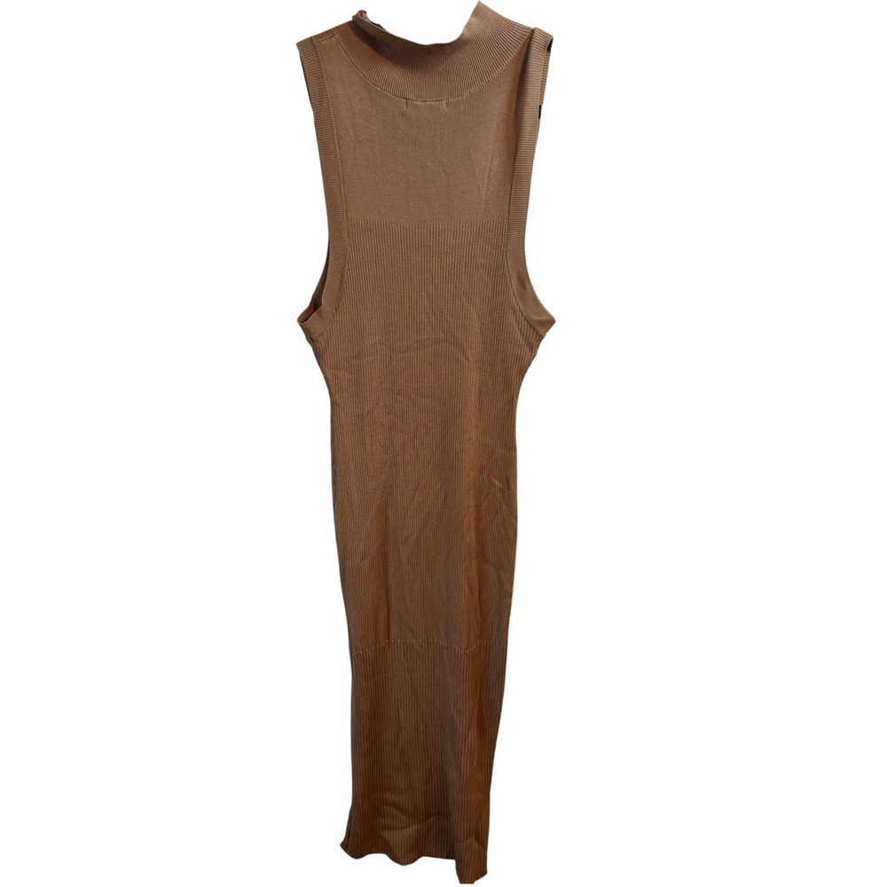 Good American Ribbed Knit Mock Neck Sleeveless Maxi Dress Tan‎ SZ 3/4